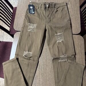 Hungson Distressed Skinny Jeans Size 28 Brown Ripped Stretch Pants NWT